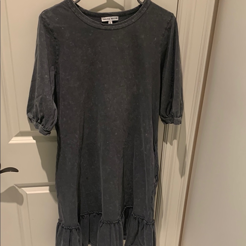 Gray Ruffled Tiered Midi Dress